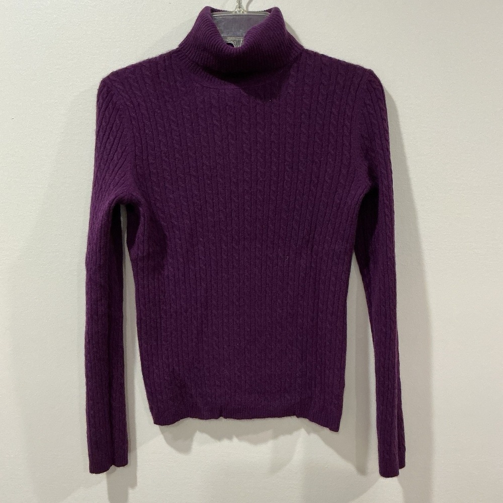 Anne Klein Sport Purple Cable Knit‎ Cashmere Sweater Women's Size M Preppy